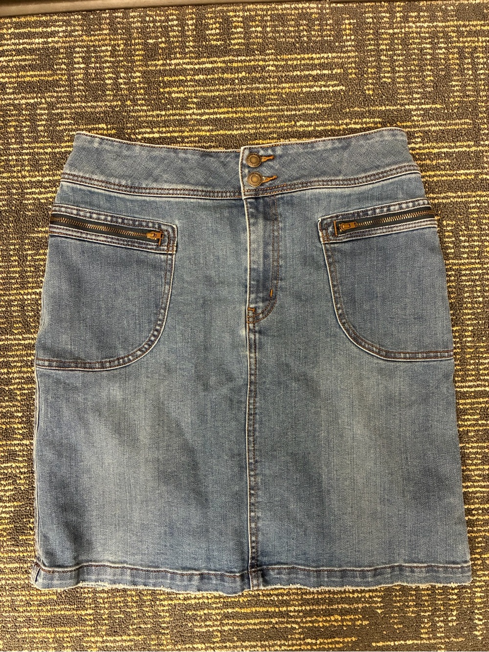 Prana Light Blue Denim Mini Skirt with Zip Pockets